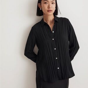 Madewell Crinkled Button Up Shirt NWT in black